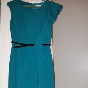 Cute Teal Blue Dress with Ruffles & black belt